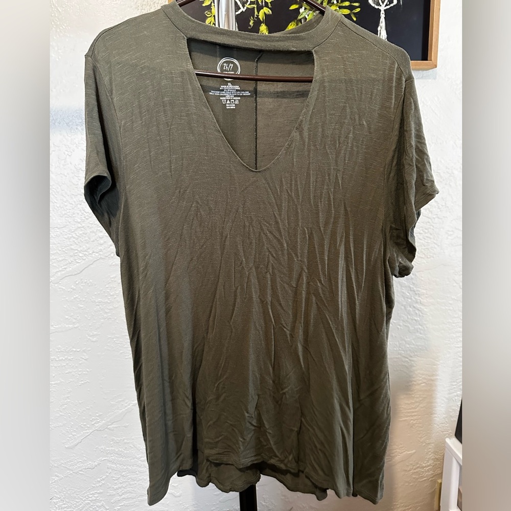 Olive Green V-Neck T-Shirt